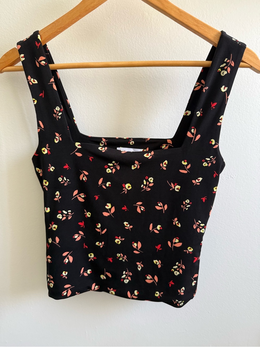 NWOT- Leith Black Floral Square-Neck Crop Top